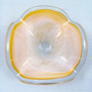 Vintage Handcrafted Swirl Glass Bowl With Yellow & White Accents